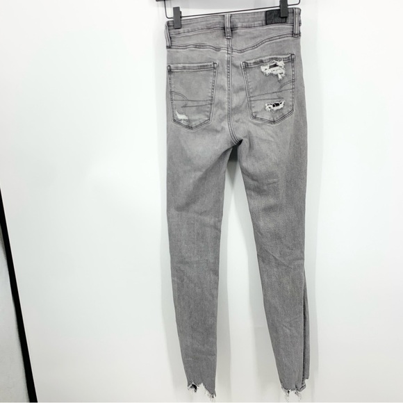 American Eagle Women Size 2 LONG Jeans Light Gray Distressed Pants Jegging Slim - Picture 4 of 8